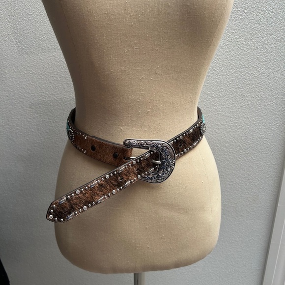 Ariat Brown and Silver Beaded Women's Belt - Picture 4 of 5
